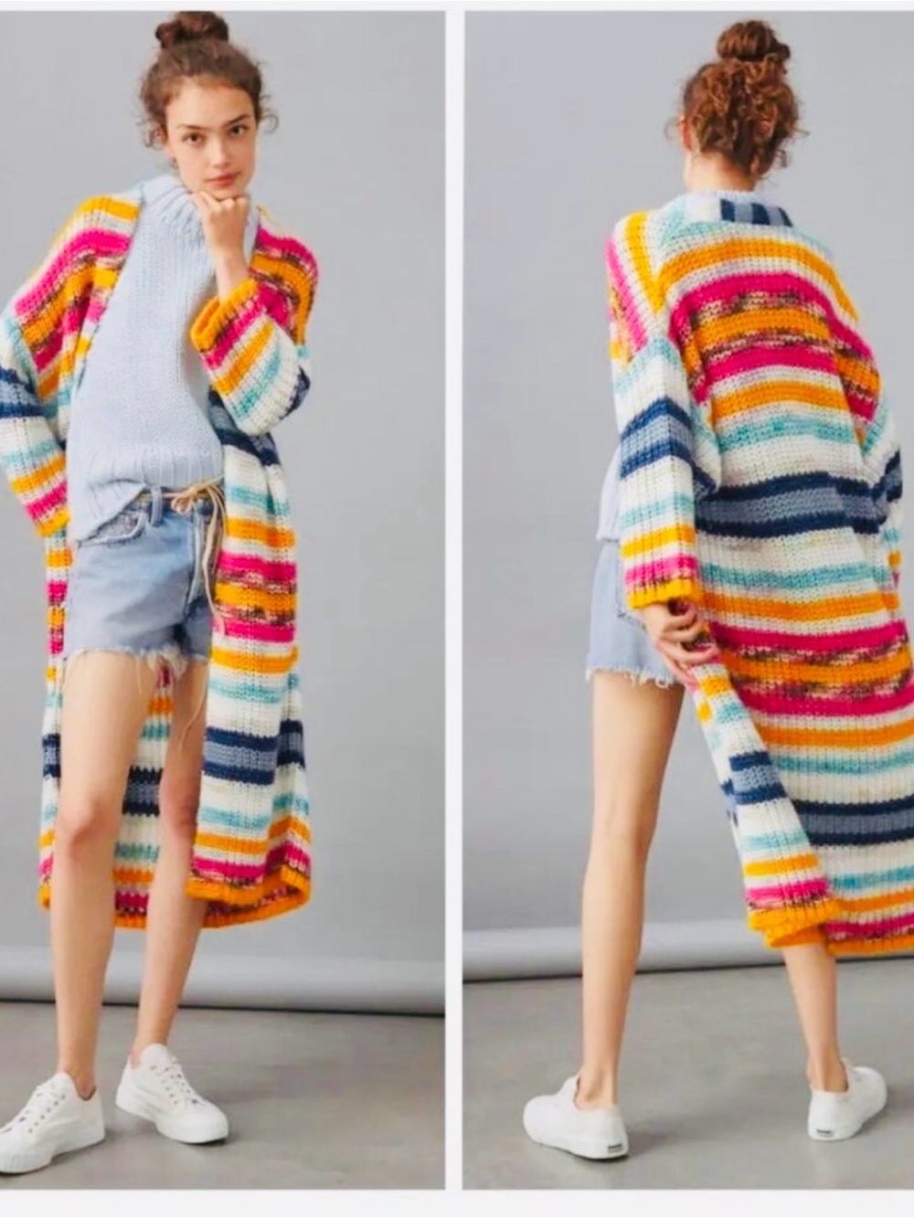 Anthropologie - Gorgeous bright-striped multicolored long knit cardigan